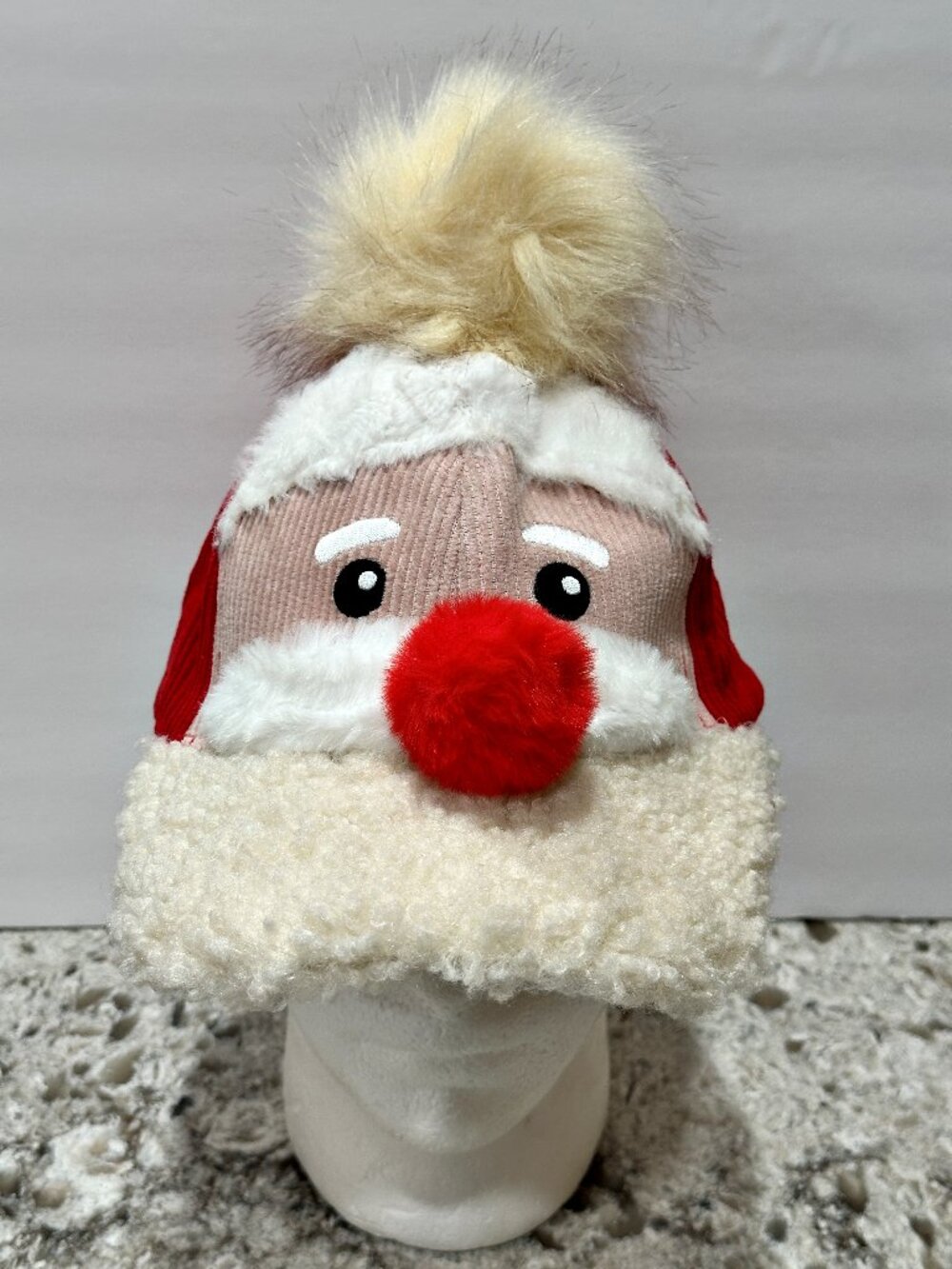 Santa Claus Christmas Baseball Cap Faux Fur Sherpa Beard Pom Pom Holiday Time OS